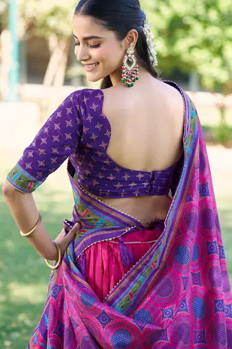 Fabulous Pink Digital Printed Silk Traditional Lehenga Choli With Dupatta