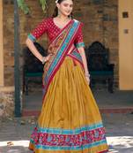 Chic Mustard Yellow Printed Silk Haldi Wear Lehenga Choli With Dupatta