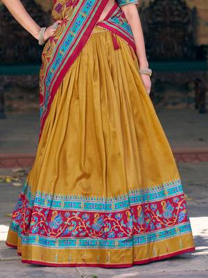 Chic Mustard Yellow Printed Silk Haldi Wear Lehenga Choli With Dupatta 5