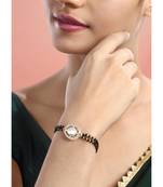 Gold-plated cubic zirconia stone studded & beaded wraparound bracelet
