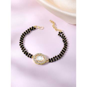 Gold-plated cubic zirconia stone studded & beaded wraparound bracelet 2