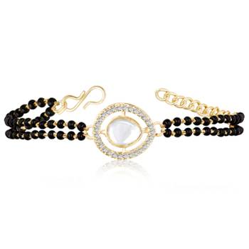 Gold-plated cubic zirconia stone studded & beaded wraparound bracelet 3