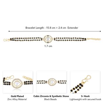 Gold-plated cubic zirconia stone studded & beaded wraparound bracelet 4