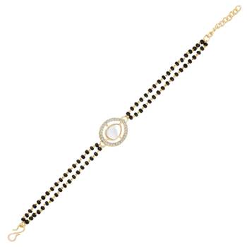 Gold-plated cubic zirconia stone studded & beaded wraparound bracelet 5