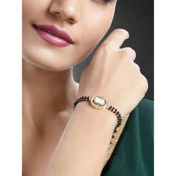 Gold-plated cubic zirconia stone studded & beaded wraparound bracelet 1