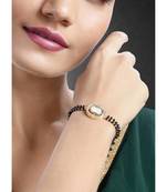 Gold-plated cubic zirconia stone studded & beaded wraparound bracelet