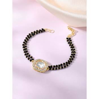 Gold-plated cubic zirconia stone studded & beaded wraparound bracelet 2