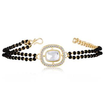 Gold-plated cubic zirconia stone studded & beaded wraparound bracelet 3