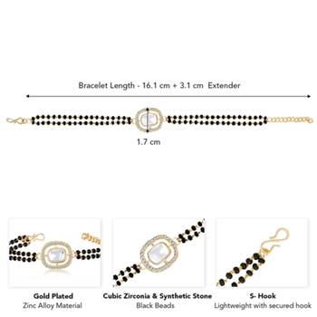 Gold-plated cubic zirconia stone studded & beaded wraparound bracelet 4