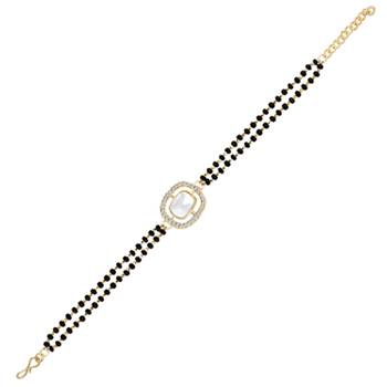 Gold-plated cubic zirconia stone studded & beaded wraparound bracelet 5