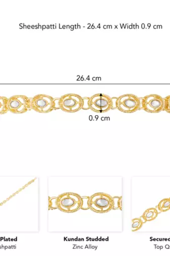 Gold-plated kundan studded mathapatti sheeshphool head jewellery