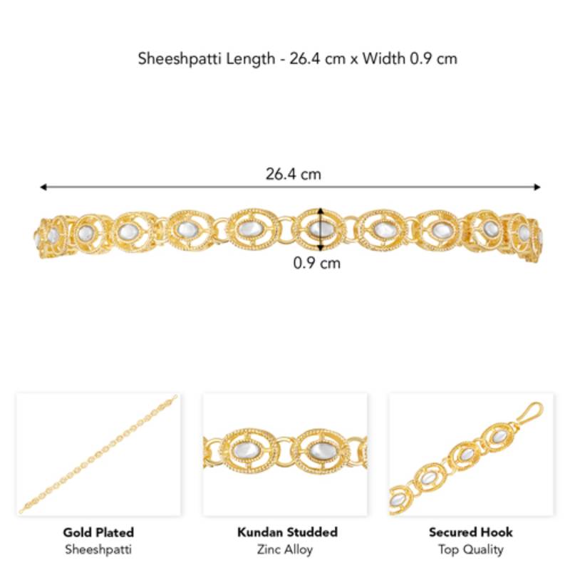 Gold-plated kundan studded mathapatti sheeshphool head jewellery