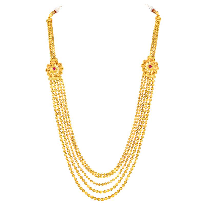 Women's faux ruby & beads studded short & long necklace jewelry set