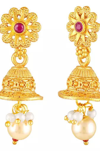 Women's faux ruby & beads studded short & long necklace jewelry set