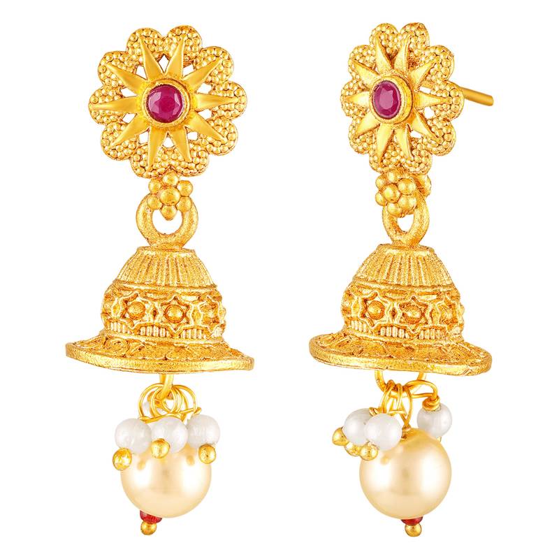 Women's faux ruby & beads studded short & long necklace jewelry set