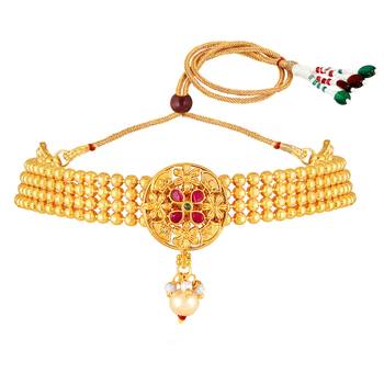 Women's faux ruby & beads studded short & long necklace jewelry set 2