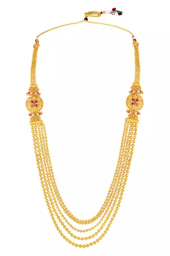 Women's faux ruby & beads studded short & long necklace jewelry set