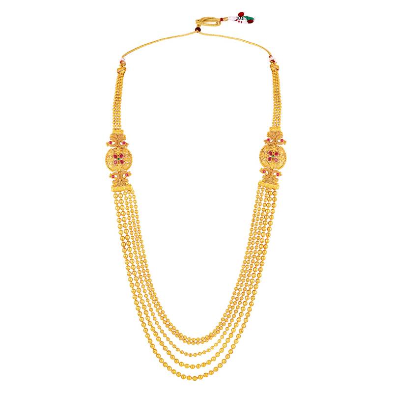 Women's faux ruby & beads studded short & long necklace jewelry set