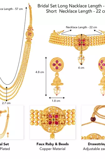 Women's faux ruby & beads studded short & long necklace jewelry set