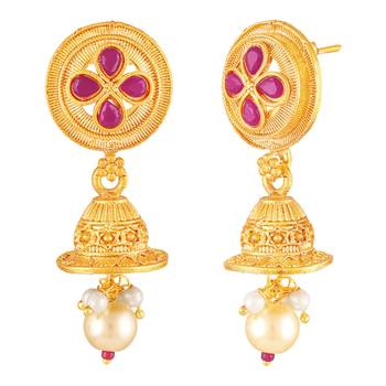 Women's faux ruby & beads studded short & long necklace jewelry set 5