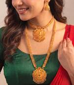 Short long necklace earrings set maharani haar south temple jewelry