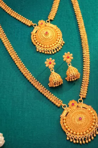 Short long necklace earrings set maharani haar south temple jewelry