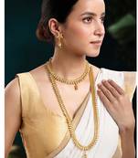 Women's gold toned maharani haar long necklace short necklace & drop