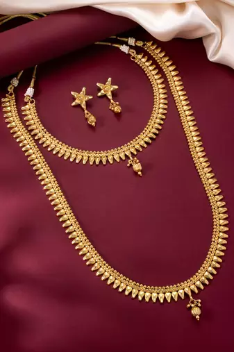 Women's gold toned maharani haar long necklace short necklace & drop