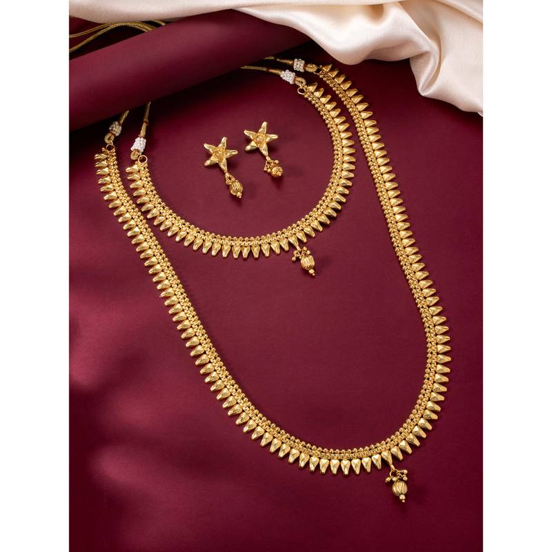 Women's gold toned maharani haar long necklace short necklace & drop