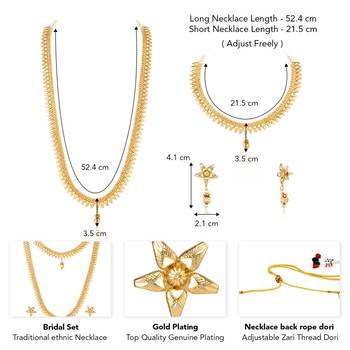 Women's gold toned maharani haar long necklace short necklace & drop 4