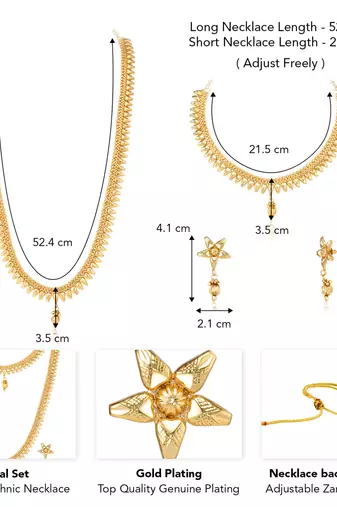Women's gold toned maharani haar long necklace short necklace & drop