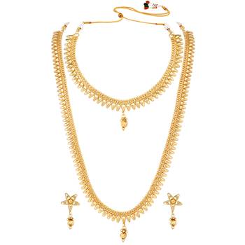 Women's gold toned maharani haar long necklace short necklace & drop 5