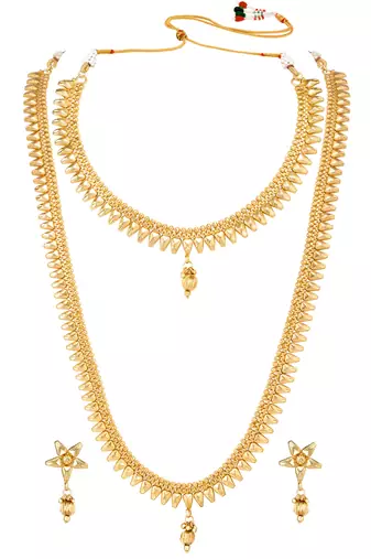 Women's gold toned maharani haar long necklace short necklace & drop