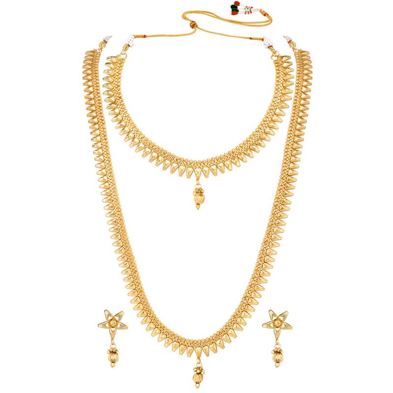 Women's gold toned maharani haar long necklace short necklace & drop