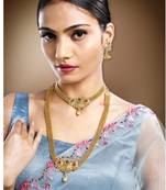 Women's gold toned synthetic stone & pearl studded peacock necklace set