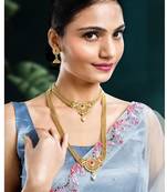 Women's gold toned rani pink synthetic stone & pearl studded maharani haar