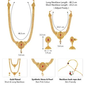 Women's gold toned rani pink synthetic stone & pearl studded maharani haar 4