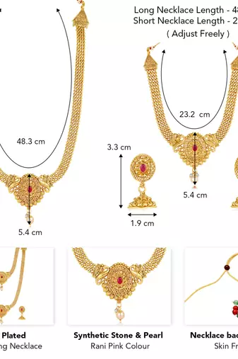 Women's gold toned rani pink synthetic stone & pearl studded maharani haar