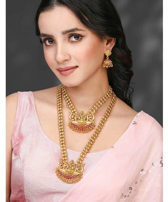 Women's synthetic stone studded south set necklace earrings jewelry set 1