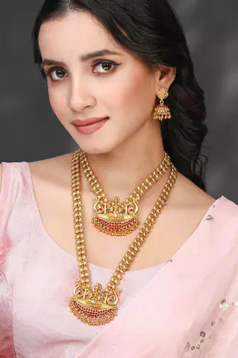 Women's synthetic stone studded south set necklace earrings jewelry set
