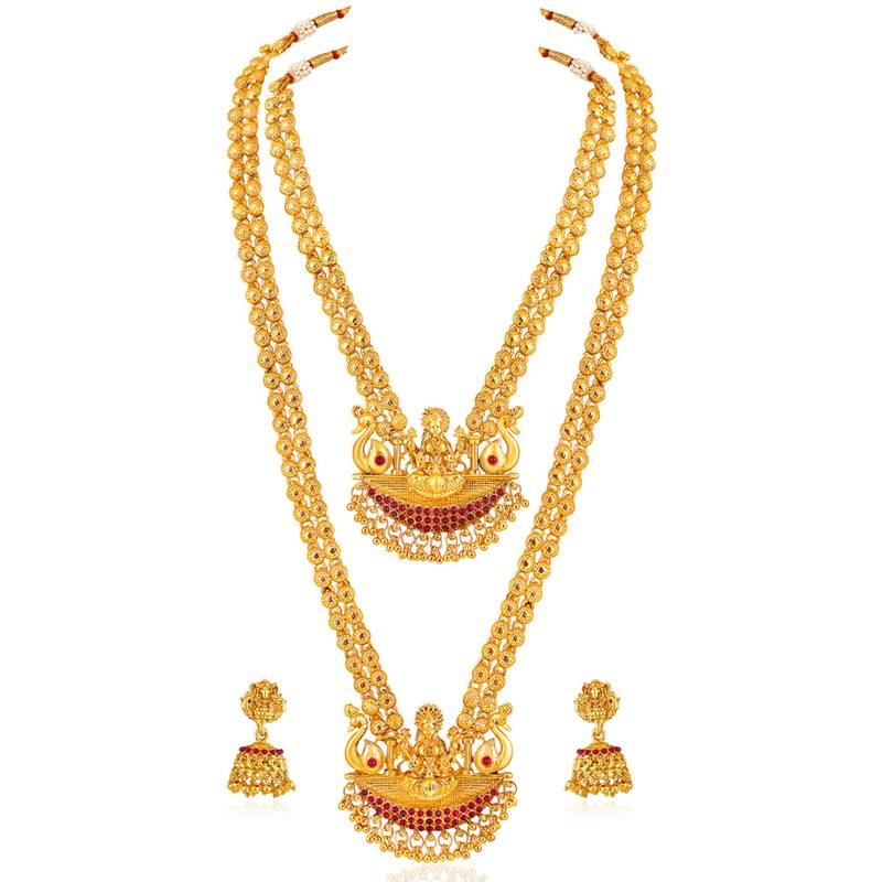 Women's synthetic stone studded south set necklace earrings jewelry set