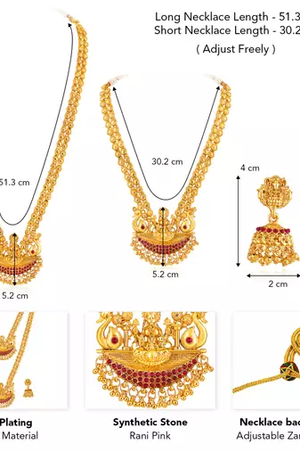 Women's synthetic stone studded south set necklace earrings jewelry set