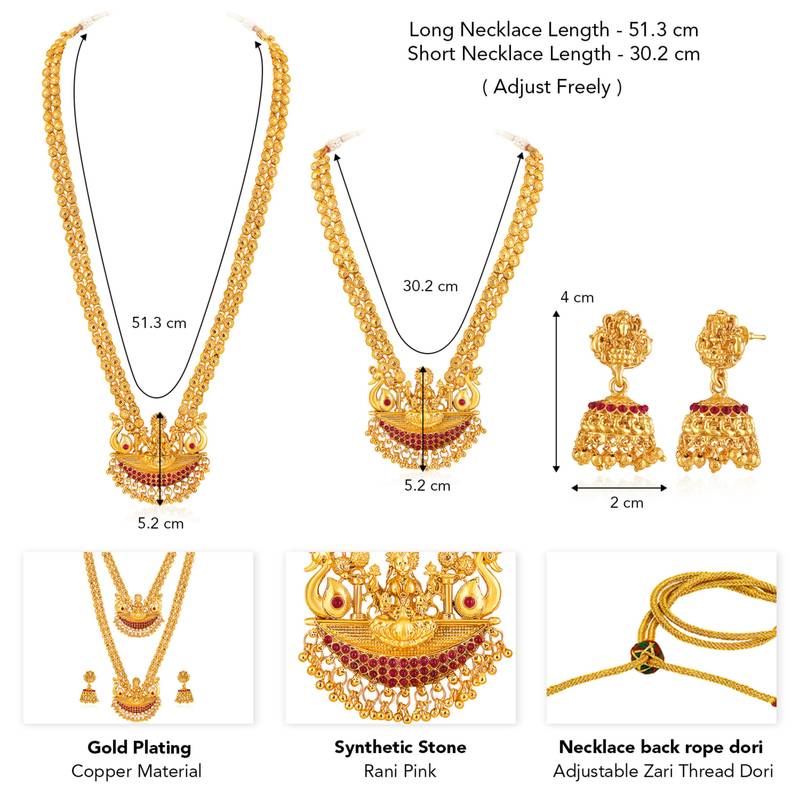 Women's synthetic stone studded south set necklace earrings jewelry set