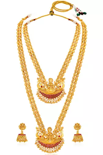 Women's synthetic stone studded south set necklace earrings jewelry set