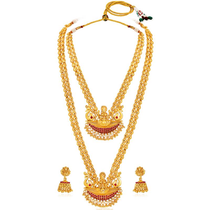 Women's synthetic stone studded south set necklace earrings jewelry set
