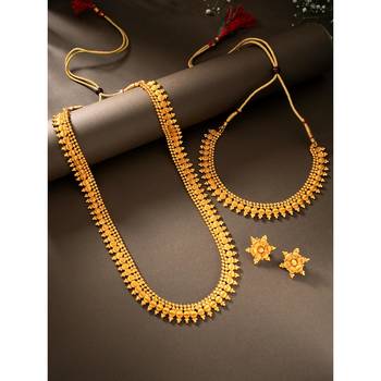 Gold plated maharani haar necklace with earrings south festive wear 1