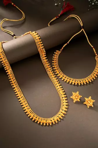 Gold plated maharani haar necklace with earrings south festive wear