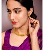 Women's gold toned elegant indian choker necklace with earring jewelry set