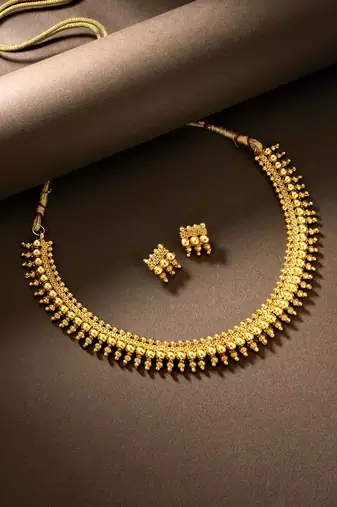 Women's gold toned elegant indian choker necklace with earring jewelry set