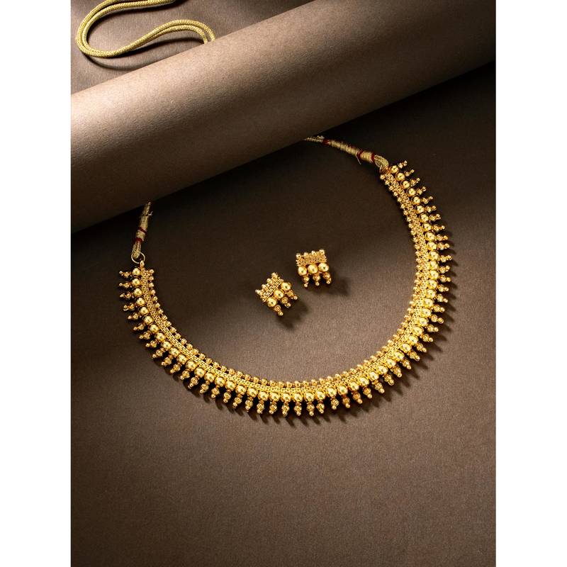 Women's gold toned elegant indian choker necklace with earring jewelry set